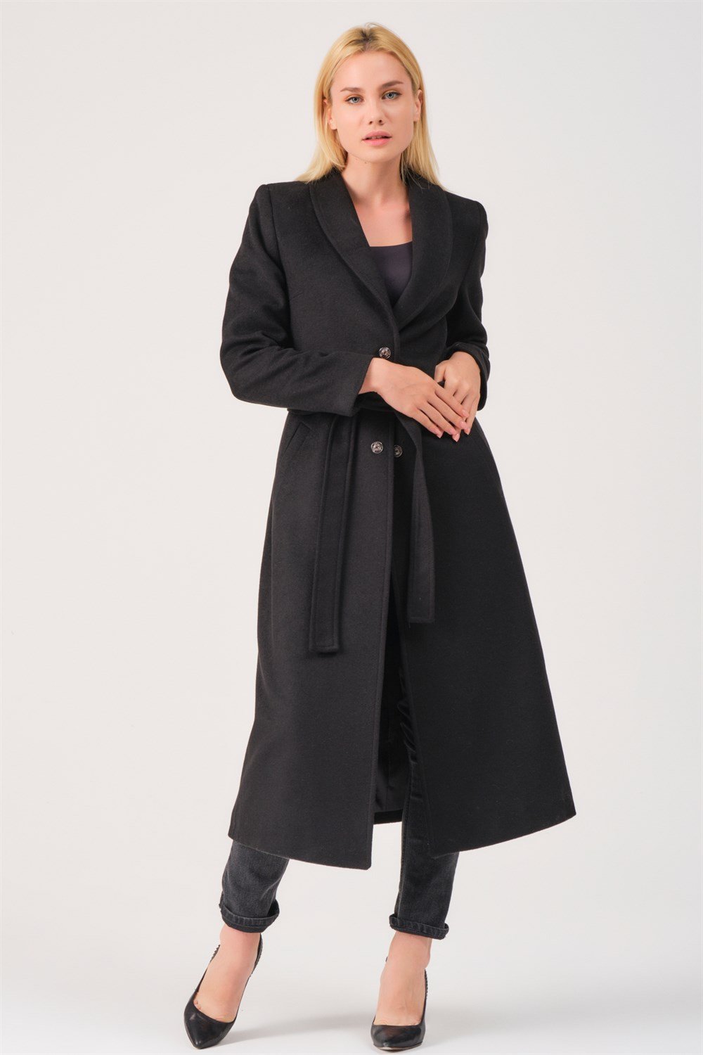 Z6681 DEWBERRY BAYAN PALTO-SİYAH