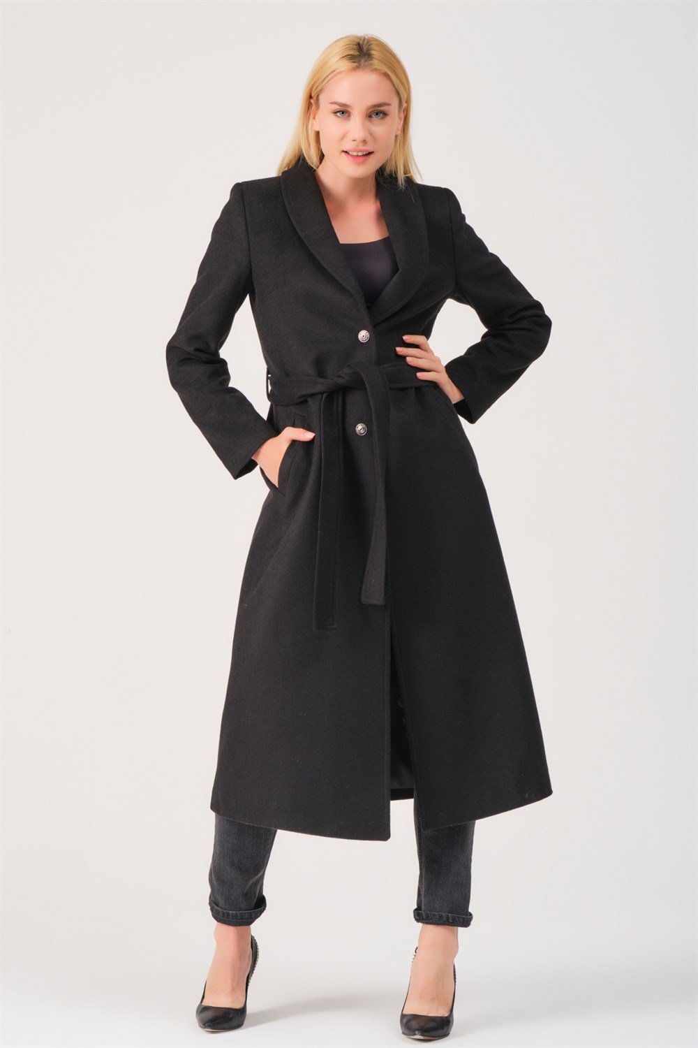 Z6681 DEWBERRY BAYAN PALTO-SİYAH