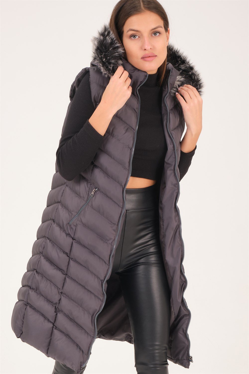 Z6684 DEWBERRY BAYAN YELEK-AÇIK ANTRASİT