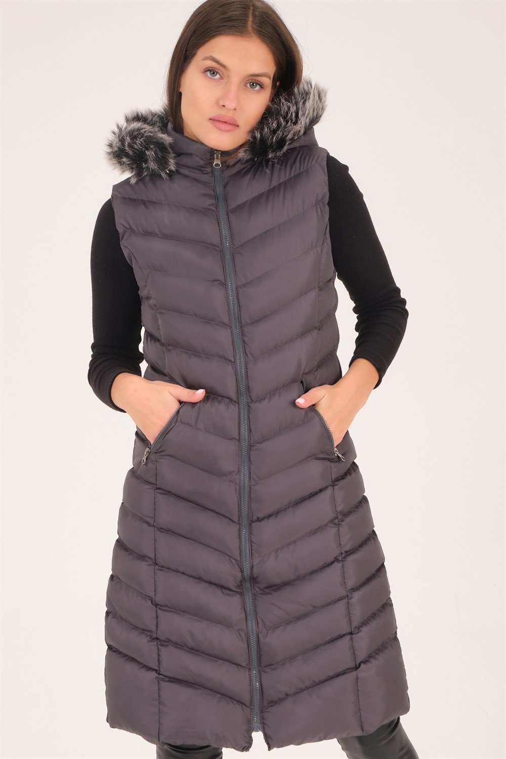 Z6684 DEWBERRY BAYAN YELEK-AÇIK ANTRASİT