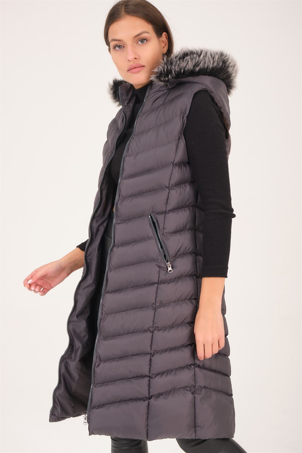 Z6684 DEWBERRY BAYAN YELEK-AÇIK ANTRASİT