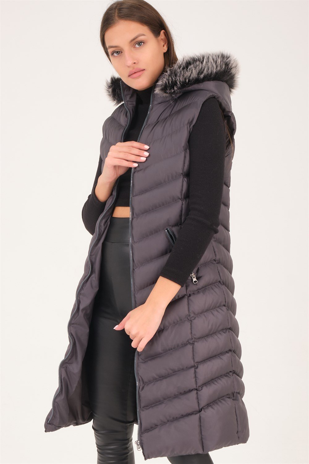 Z6684 DEWBERRY BAYAN YELEK-AÇIK ANTRASİT