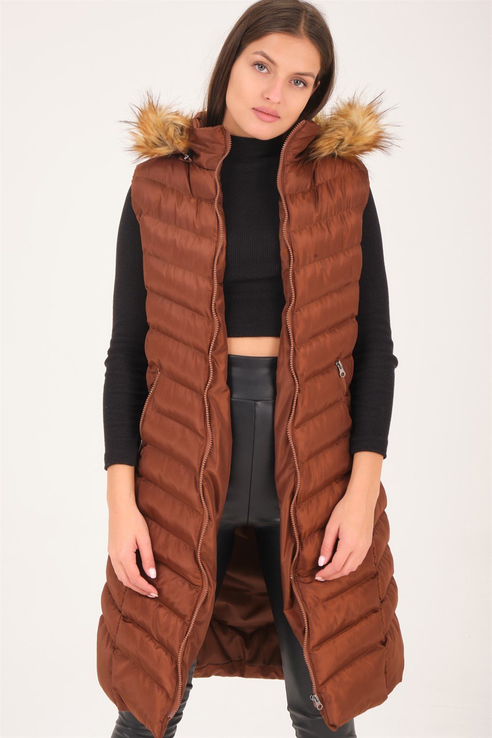 Z6684 DEWBERRY BAYAN YELEK-AÇIK KAHVE