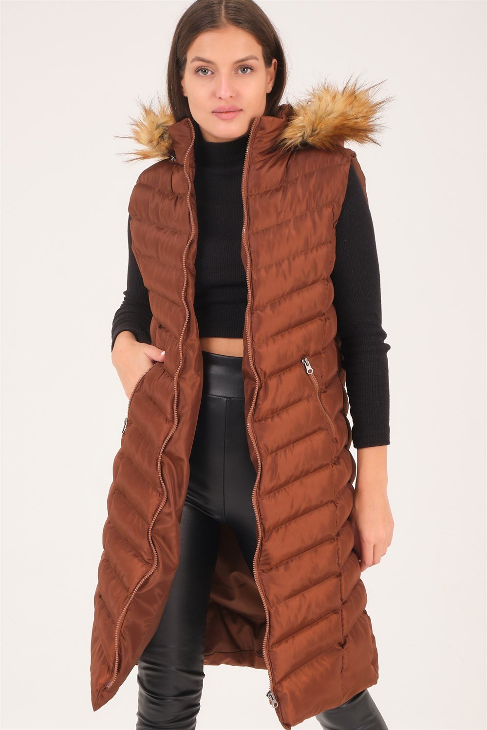 Z6684 DEWBERRY BAYAN YELEK-AÇIK KAHVE