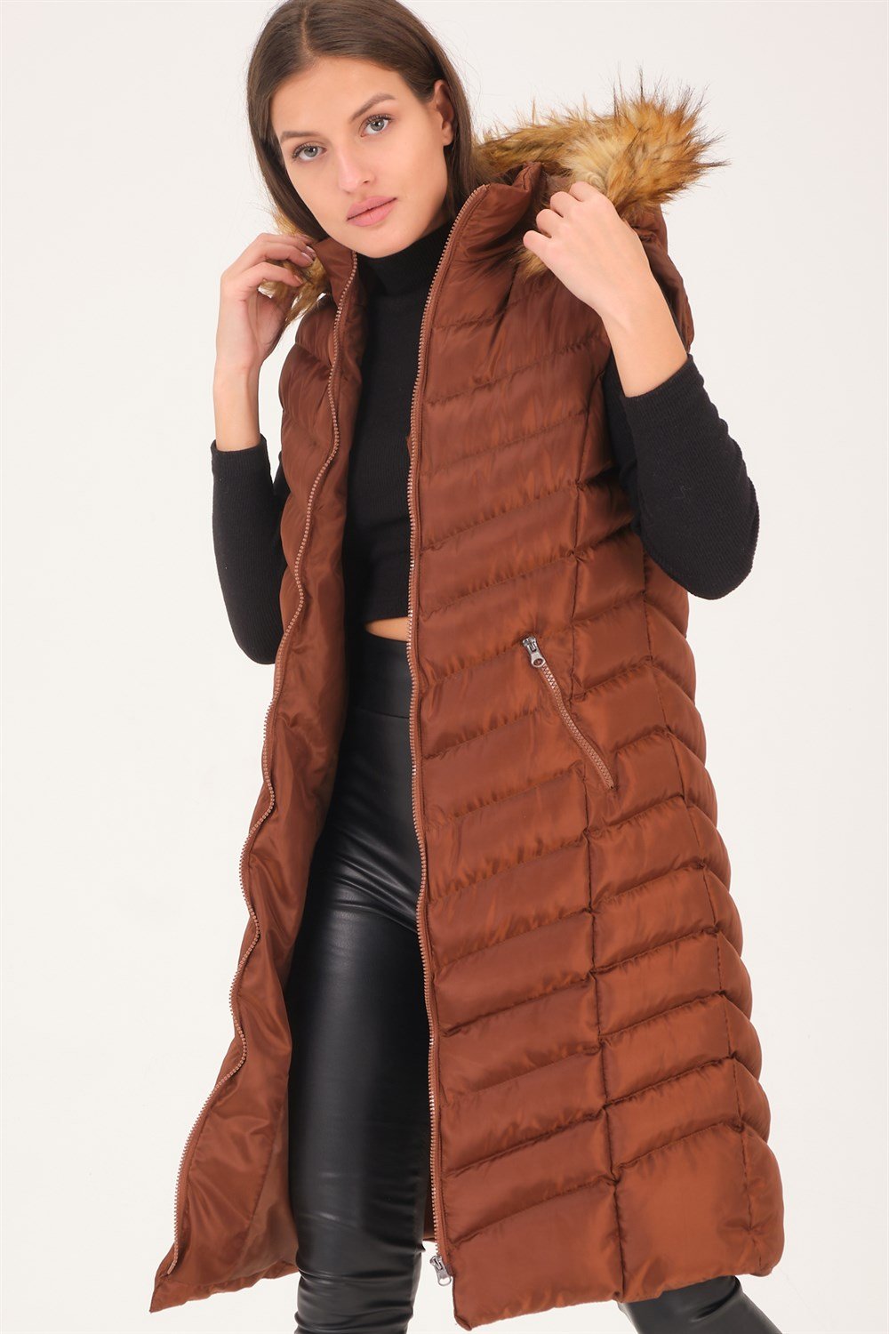 Z6684 DEWBERRY BAYAN YELEK-AÇIK KAHVE