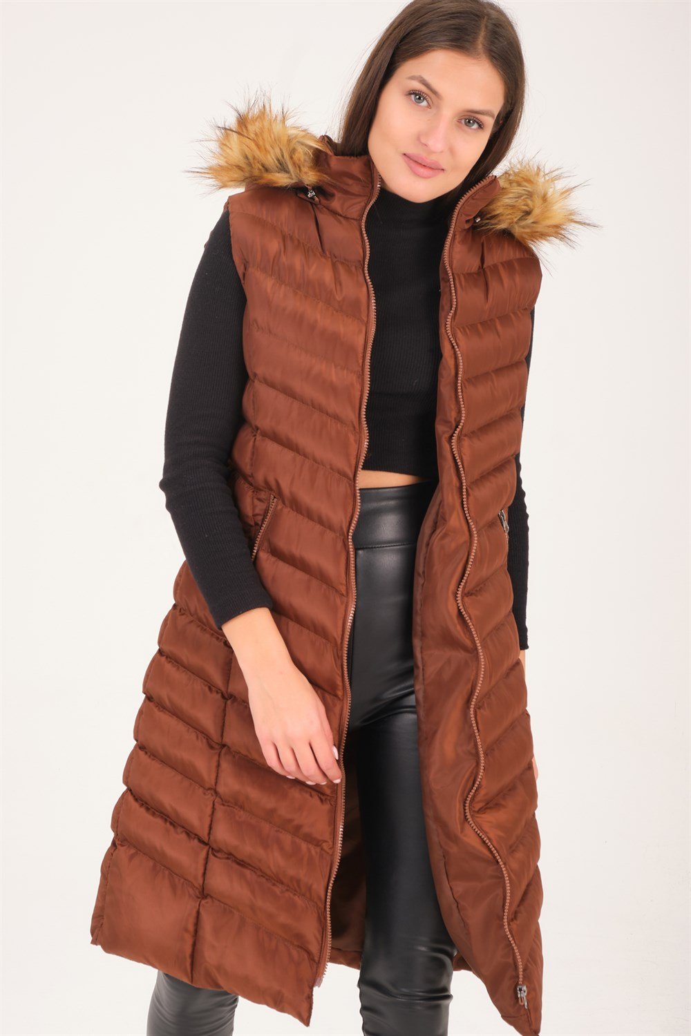 Z6684 DEWBERRY BAYAN YELEK-AÇIK KAHVE