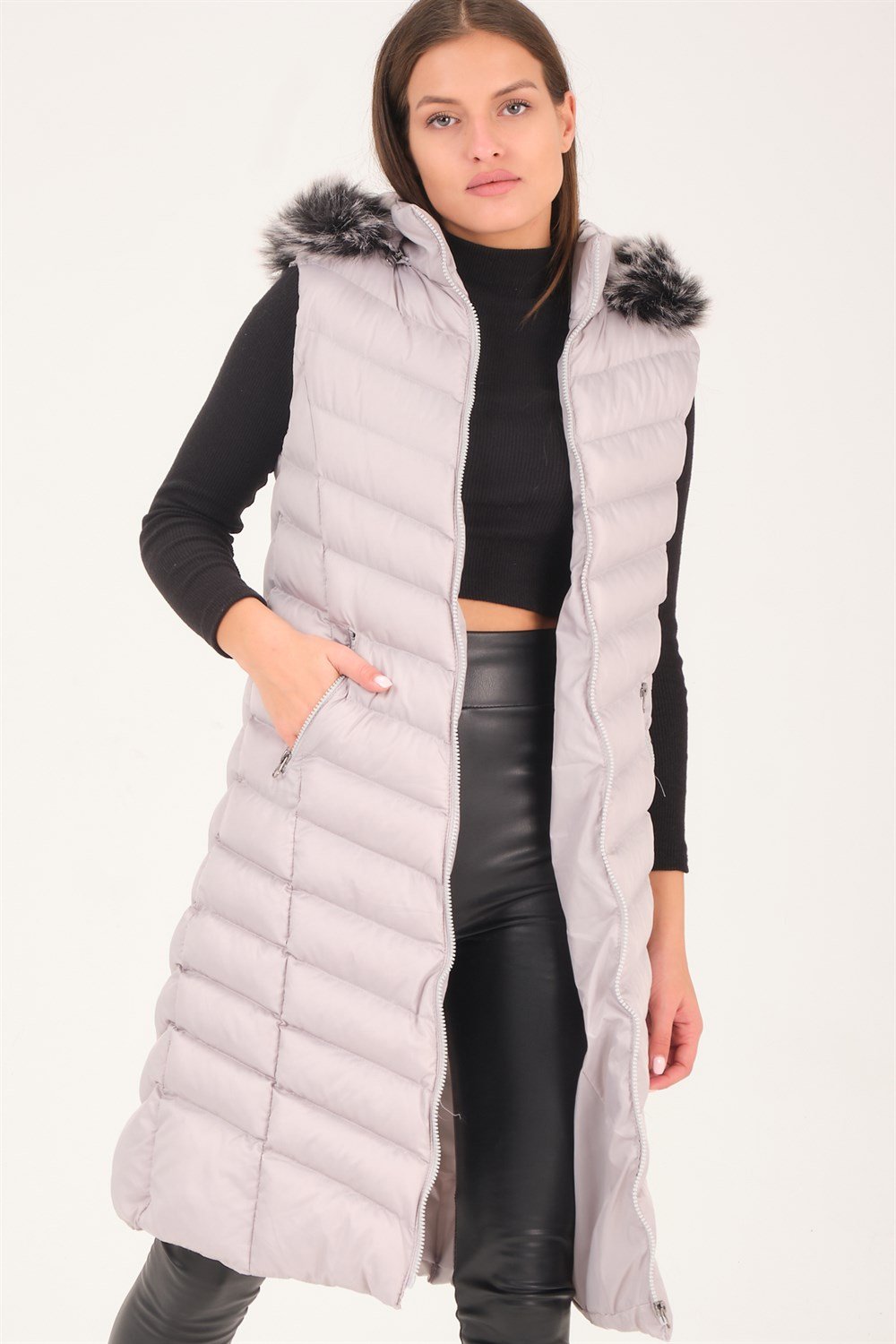 Z6684 DEWBERRY BAYAN YELEK-DÜZ GRİ