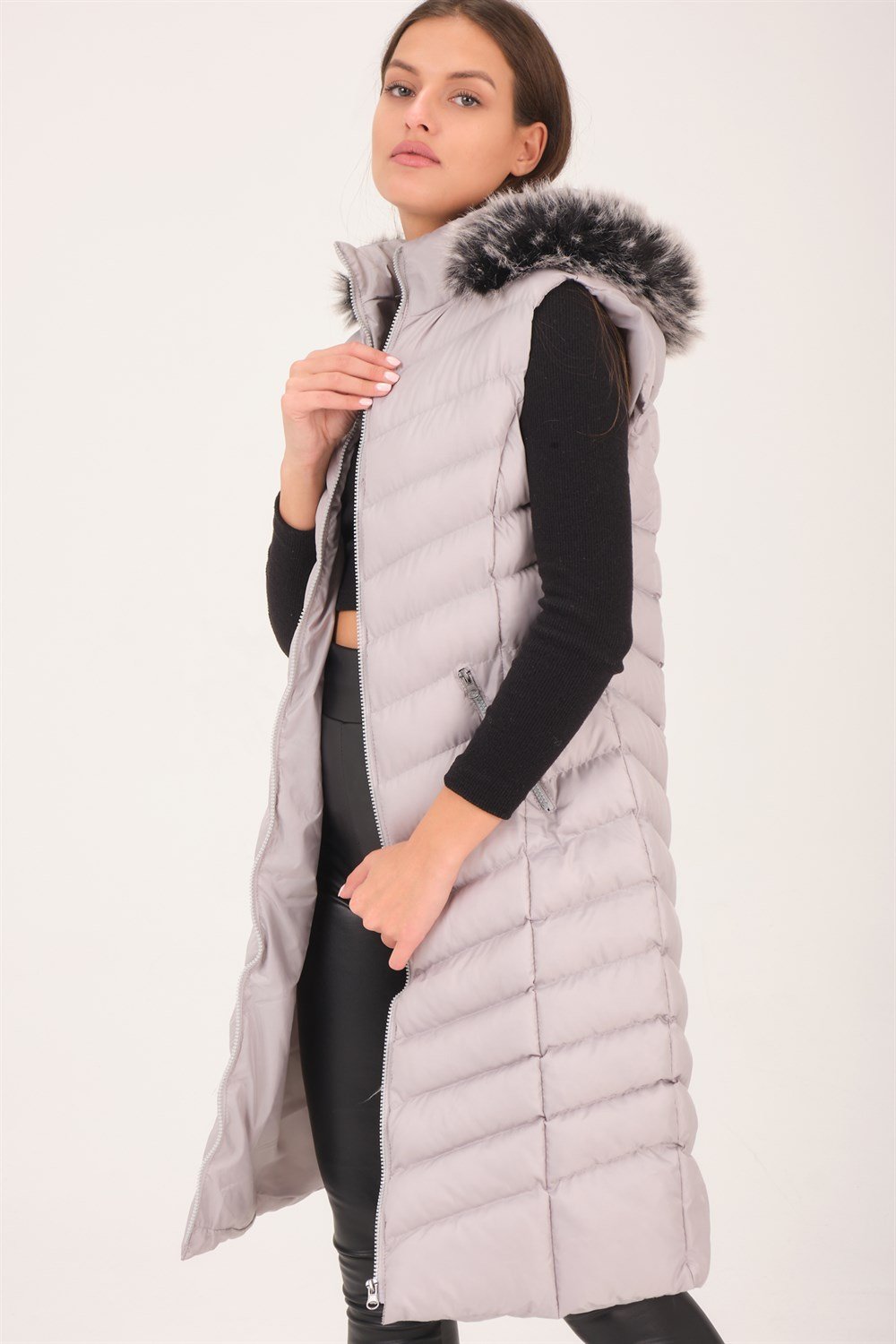 Z6684 DEWBERRY BAYAN YELEK-DÜZ GRİ