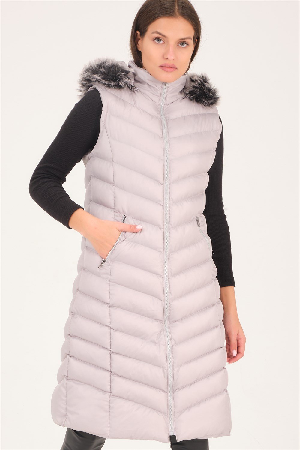 Z6684 DEWBERRY BAYAN YELEK-DÜZ GRİ