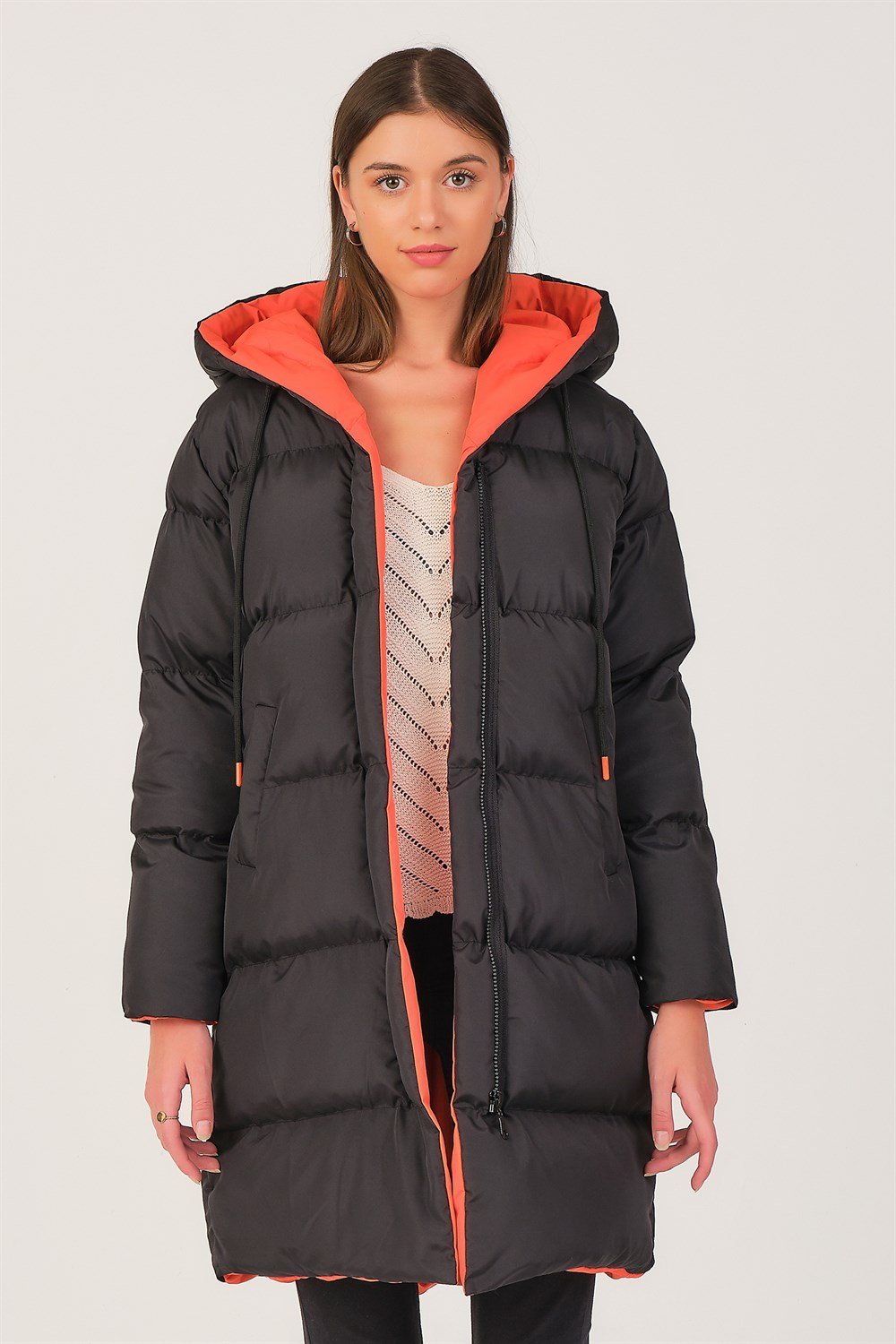 Z6687 DEWBERRY BAYAN KABAN-SİYAH-TURUNCU