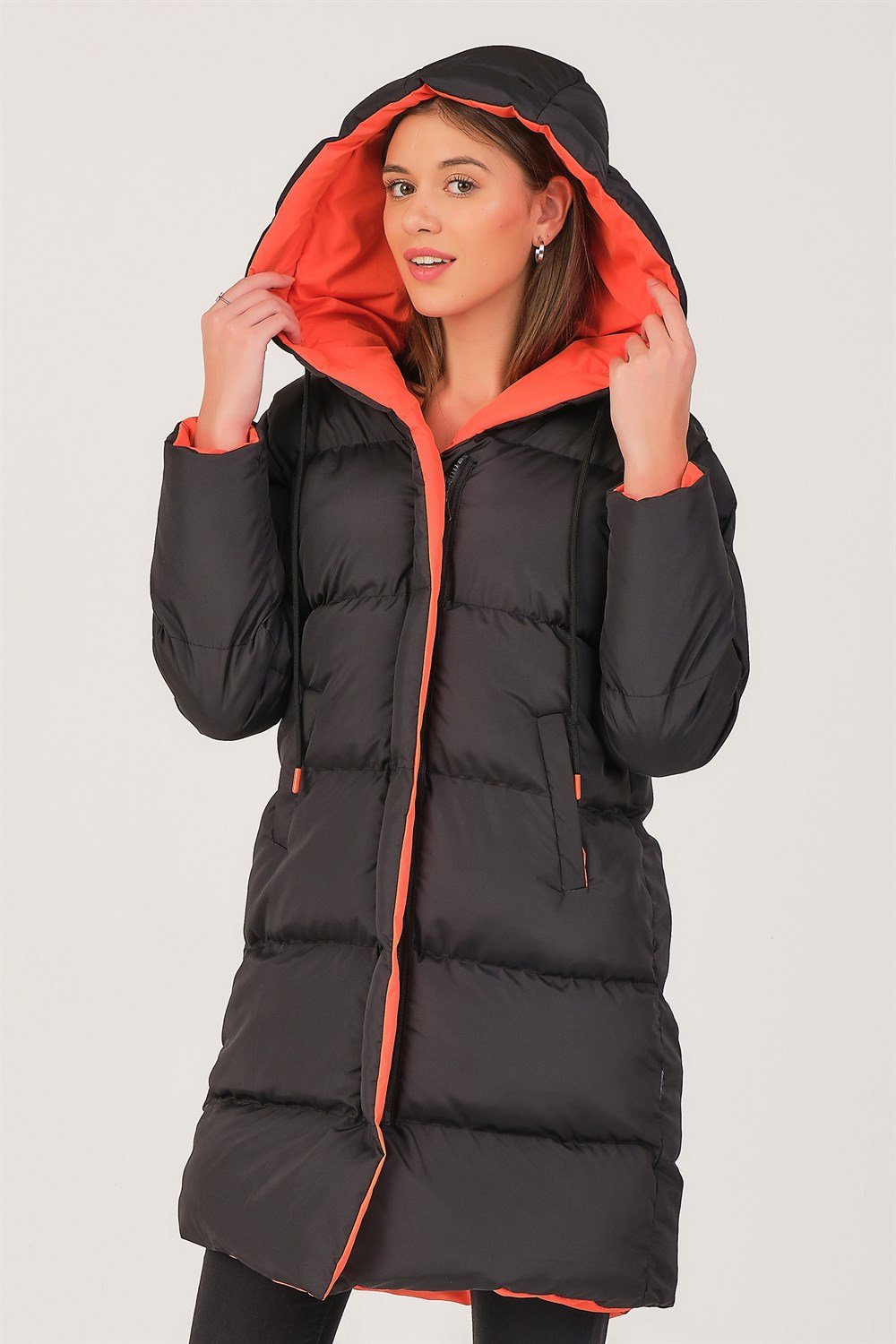 Z6687 DEWBERRY BAYAN KABAN-SİYAH-TURUNCU