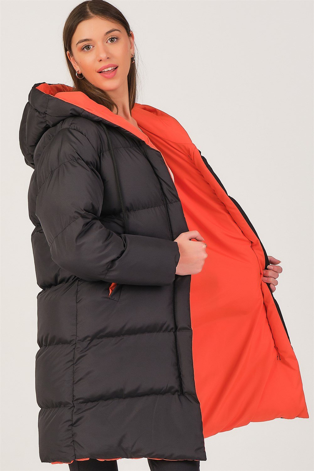 Z6687 DEWBERRY BAYAN KABAN-SİYAH-TURUNCU