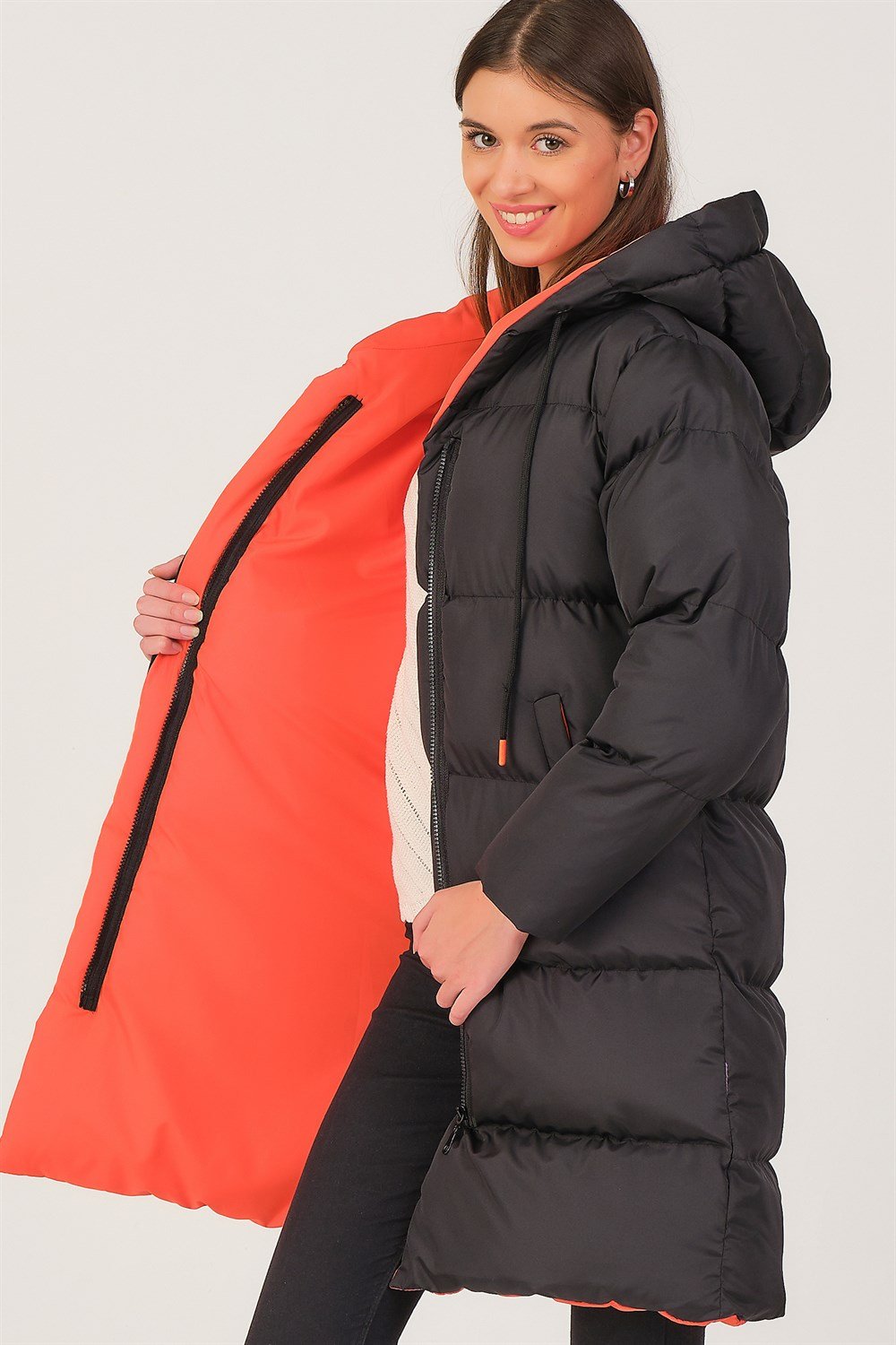 Z6687 DEWBERRY BAYAN KABAN-SİYAH-TURUNCU