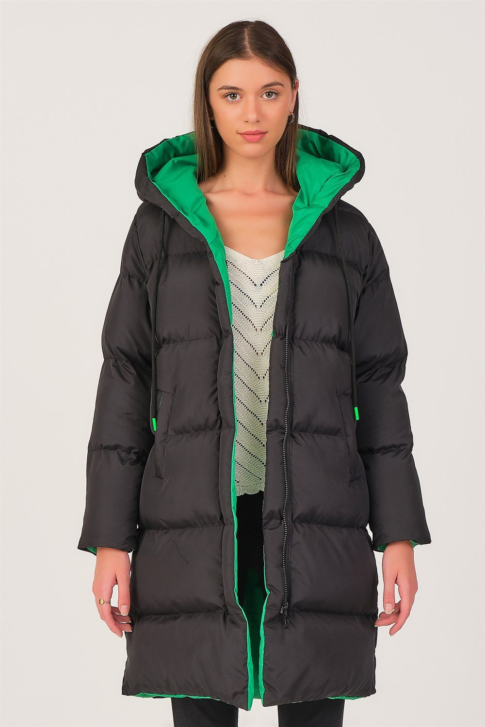 Z6687 DEWBERRY BAYAN KABAN-SİYAH-YEŞİL