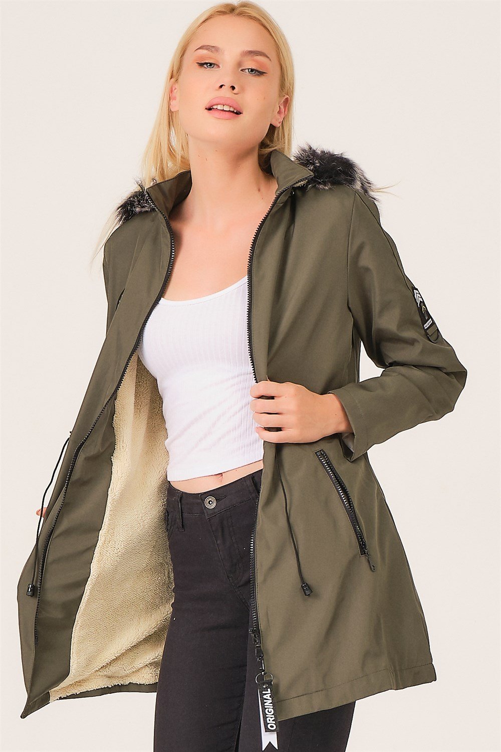 Z6689 DEWBERRY İÇİ KUZULU BAYAN MONT-HAKİ