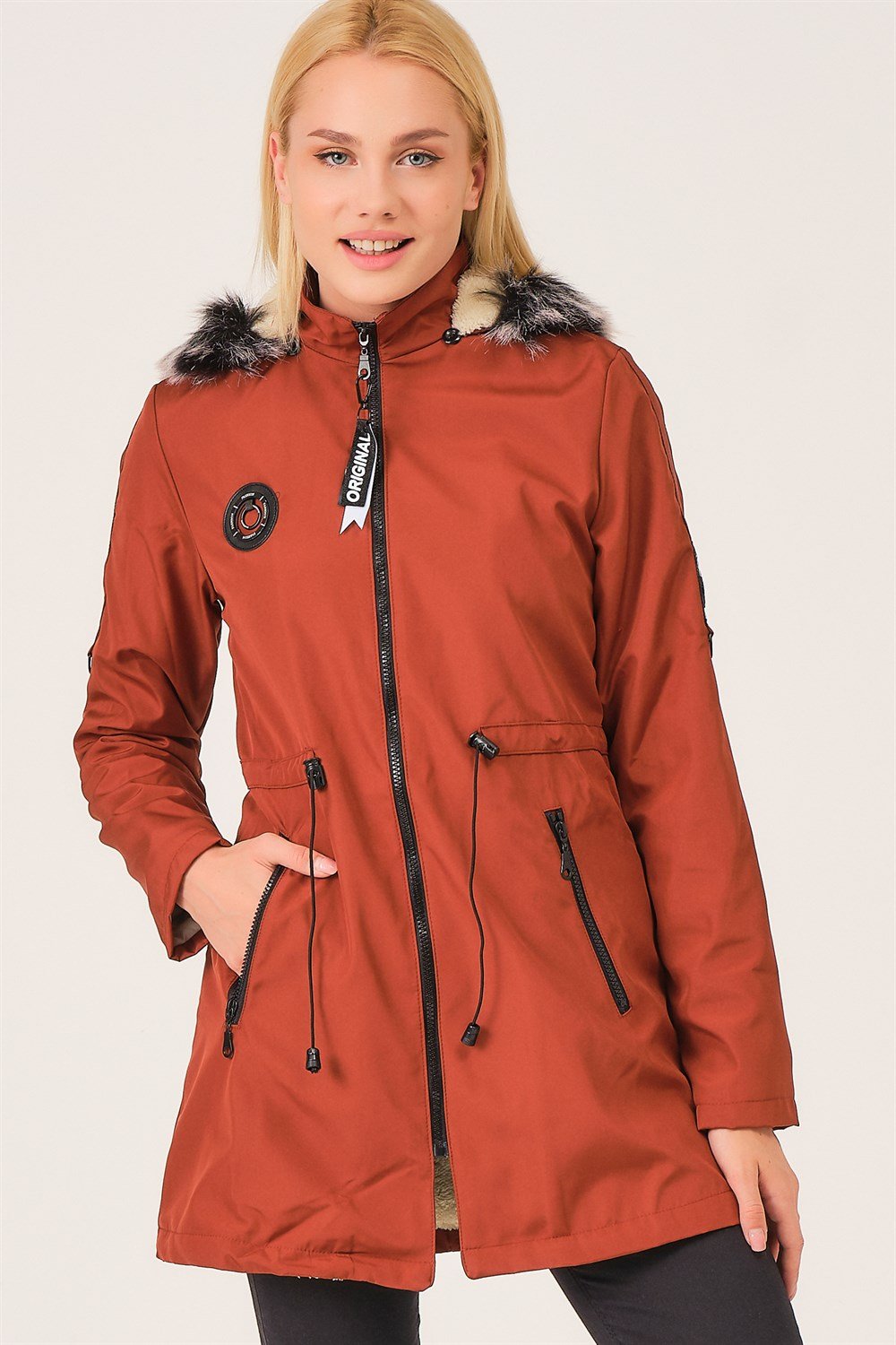 Z6689 DEWBERRY İÇİ KUZULU BAYAN MONT-KİREMİT