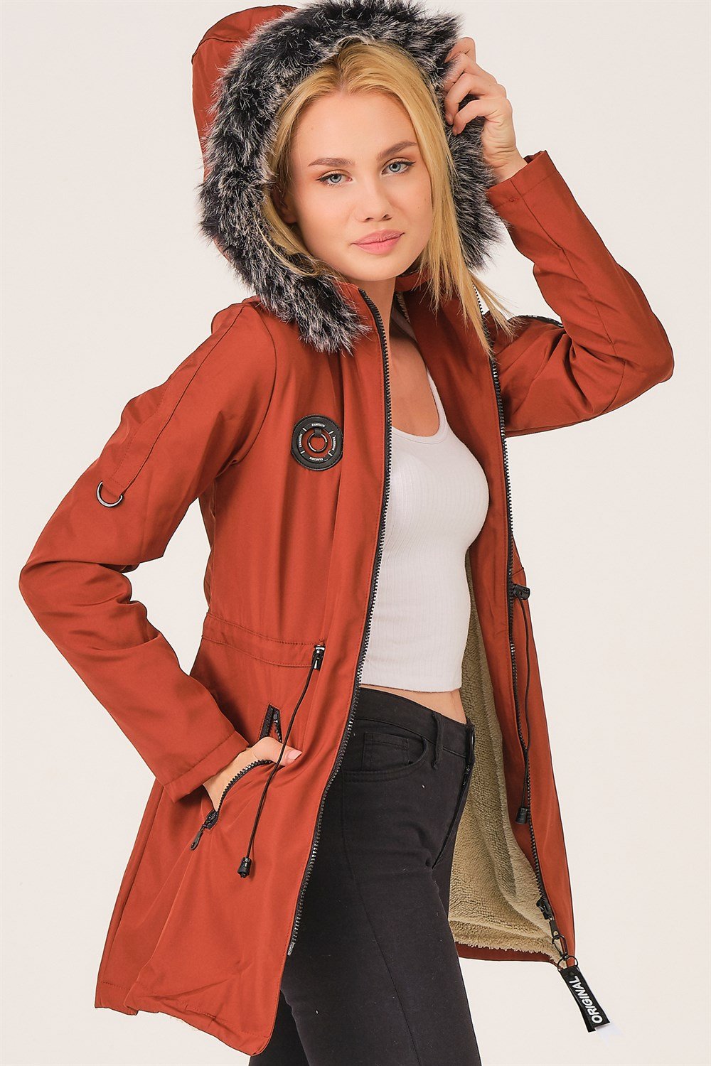 Z6689 DEWBERRY İÇİ KUZULU BAYAN MONT-KİREMİT