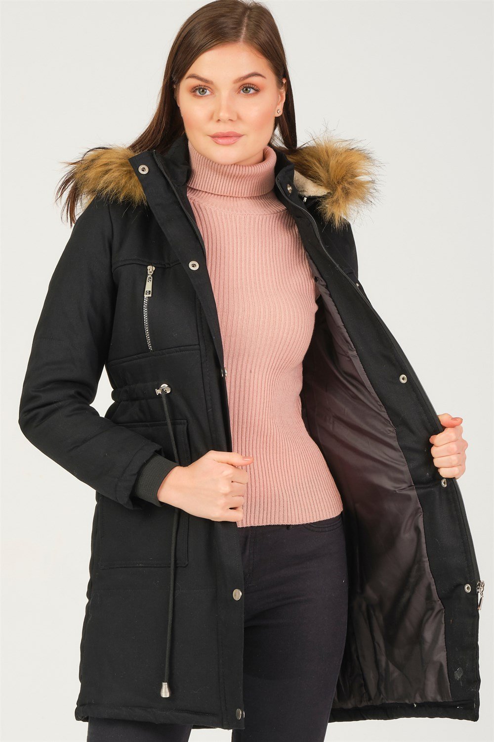 Z6711 DEWBERRY CREMONA BAYAN KABAN-SİYAH