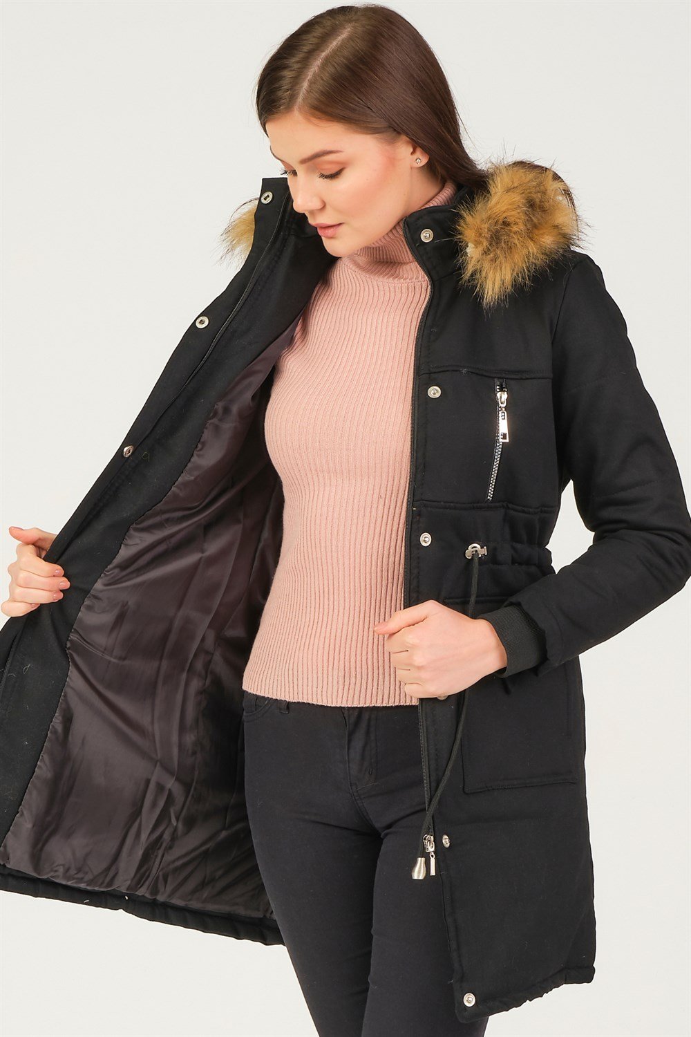 Z6711 DEWBERRY CREMONA BAYAN KABAN-SİYAH