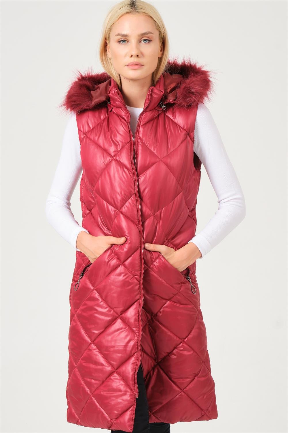 Z6717 DEWBERRY BAYAN YELEK-DÜZ BORDO