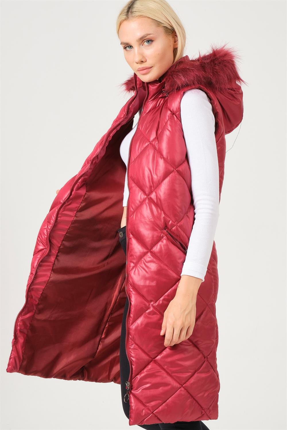 Z6717 DEWBERRY BAYAN YELEK-DÜZ BORDO