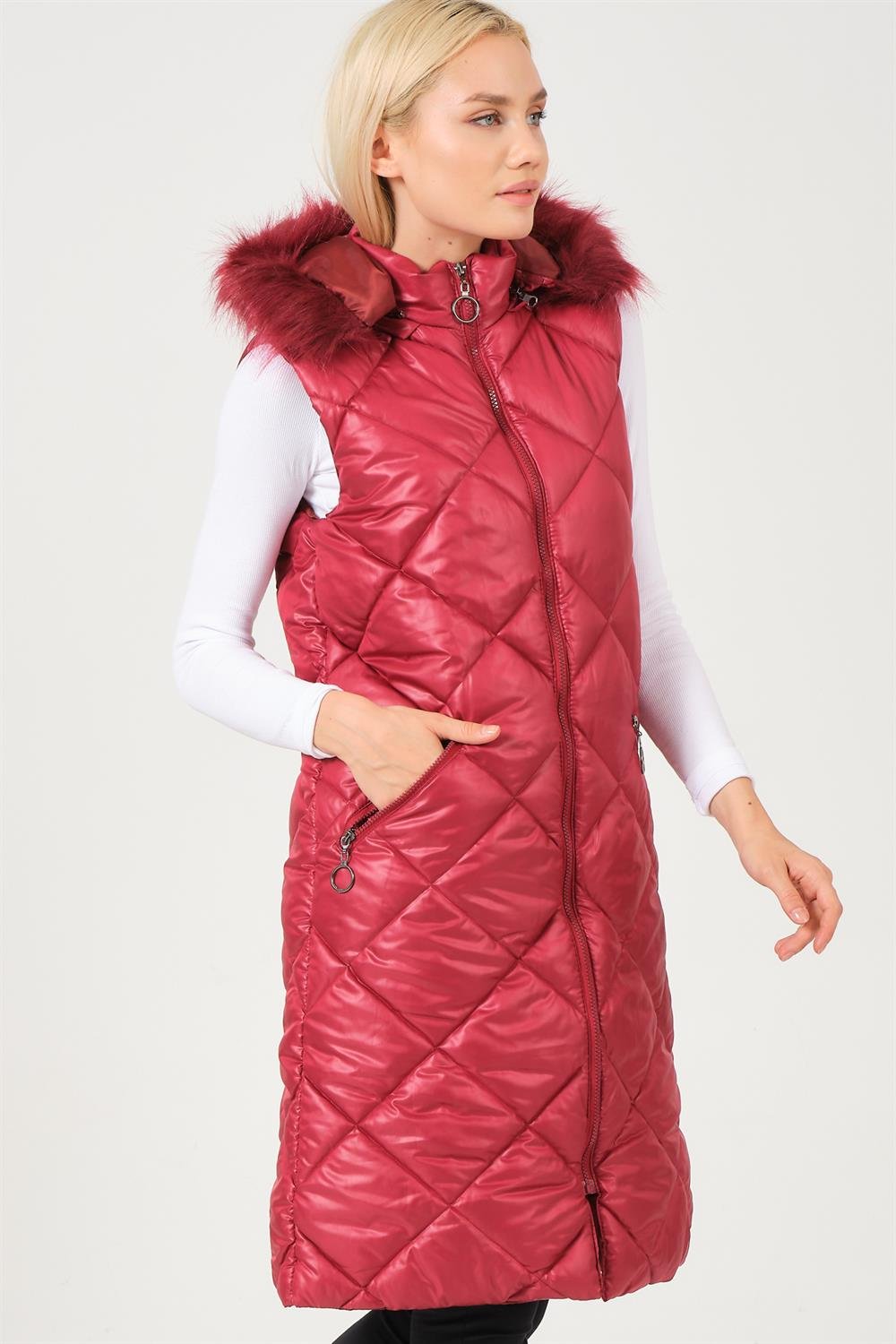 Z6717 DEWBERRY BAYAN YELEK-DÜZ BORDO
