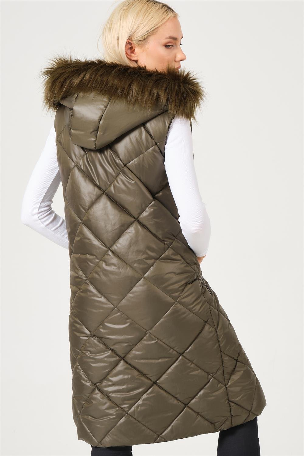 Z6717 DEWBERRY BAYAN YELEK-DÜZ HAKİ