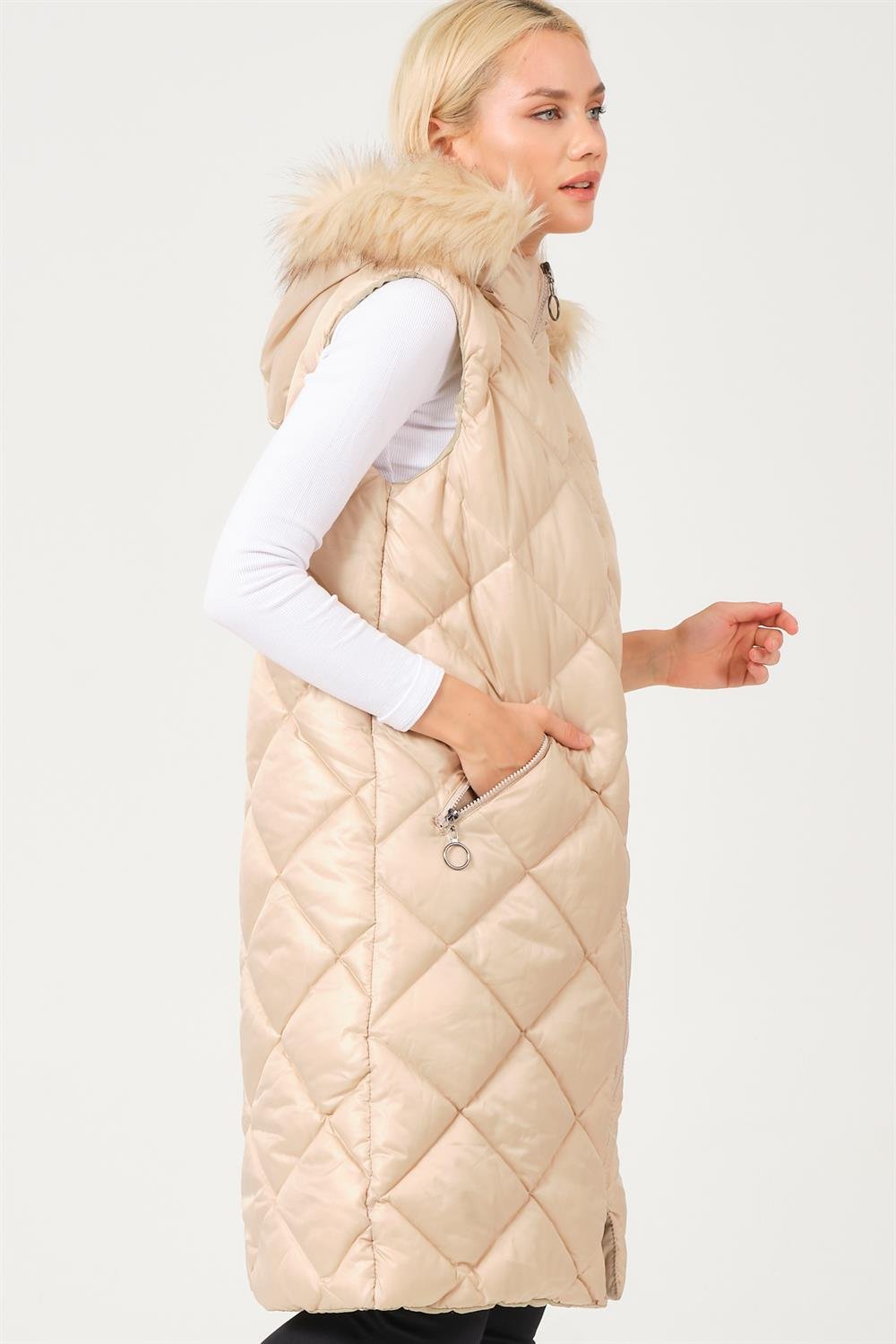 Z6717 DEWBERRY BAYAN YELEK-DÜZ KREM