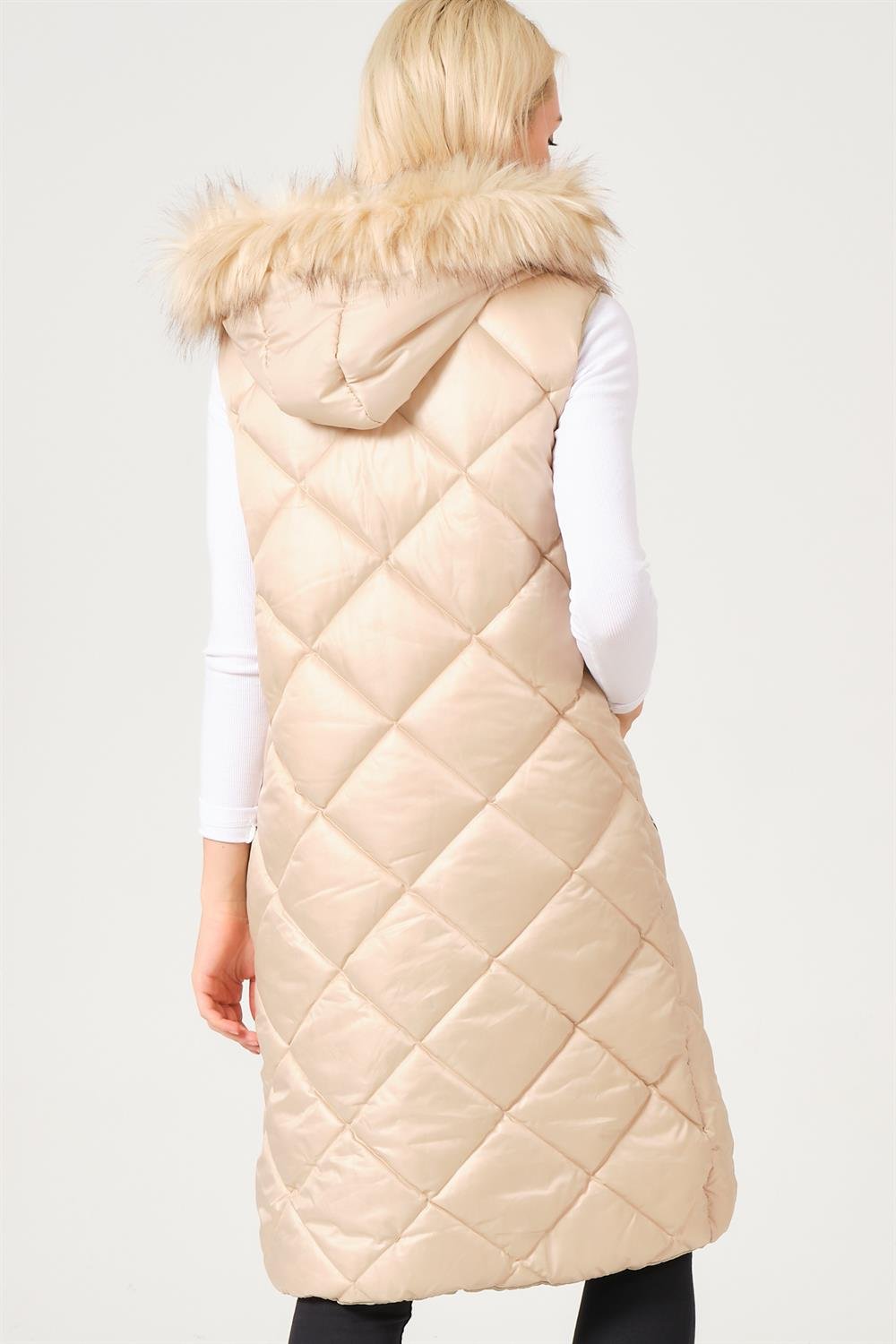 Z6717 DEWBERRY BAYAN YELEK-DÜZ KREM