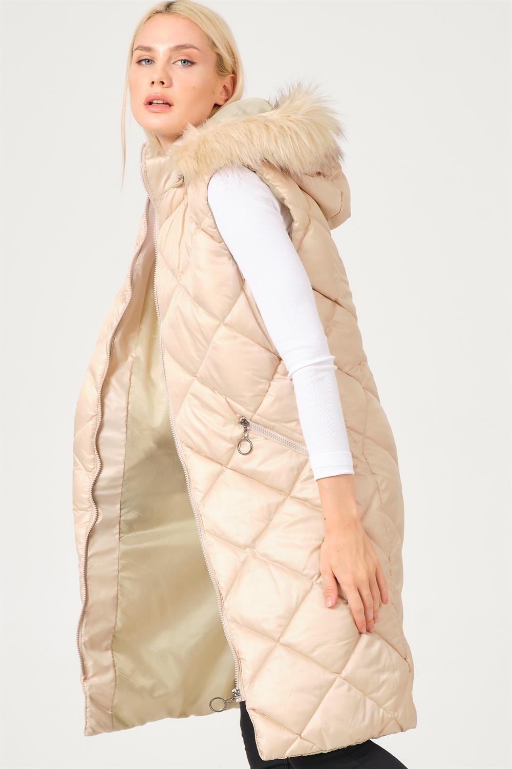 Z6717 DEWBERRY BAYAN YELEK-DÜZ KREM