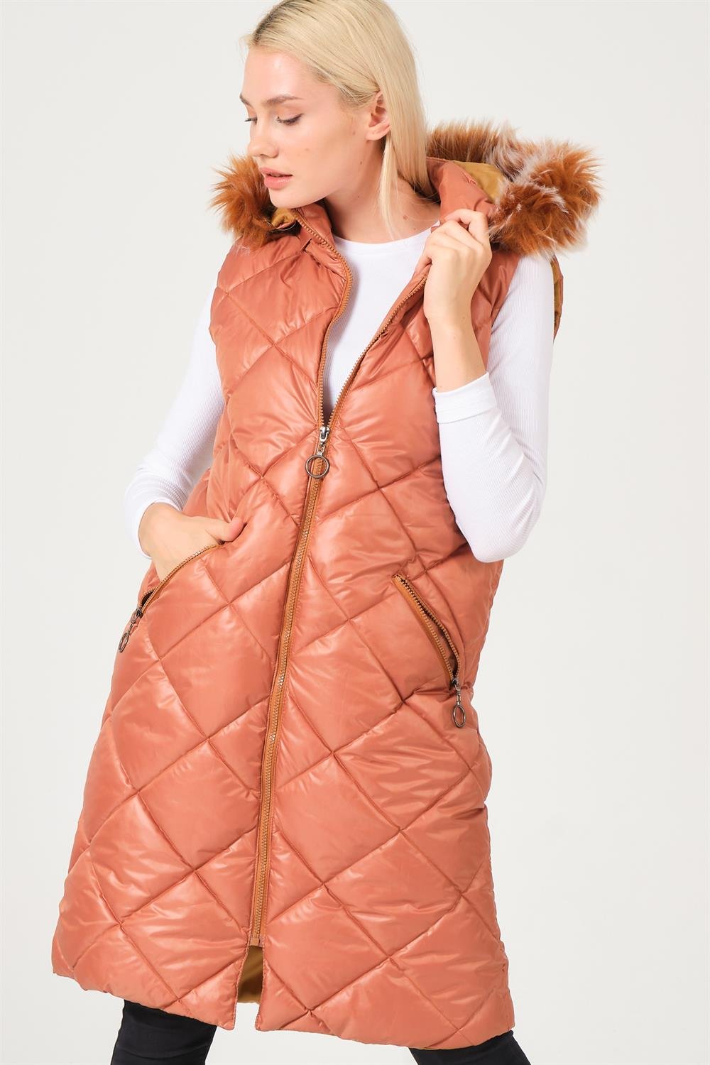 Z6717 DEWBERRY BAYAN YELEK-DÜZ TABA