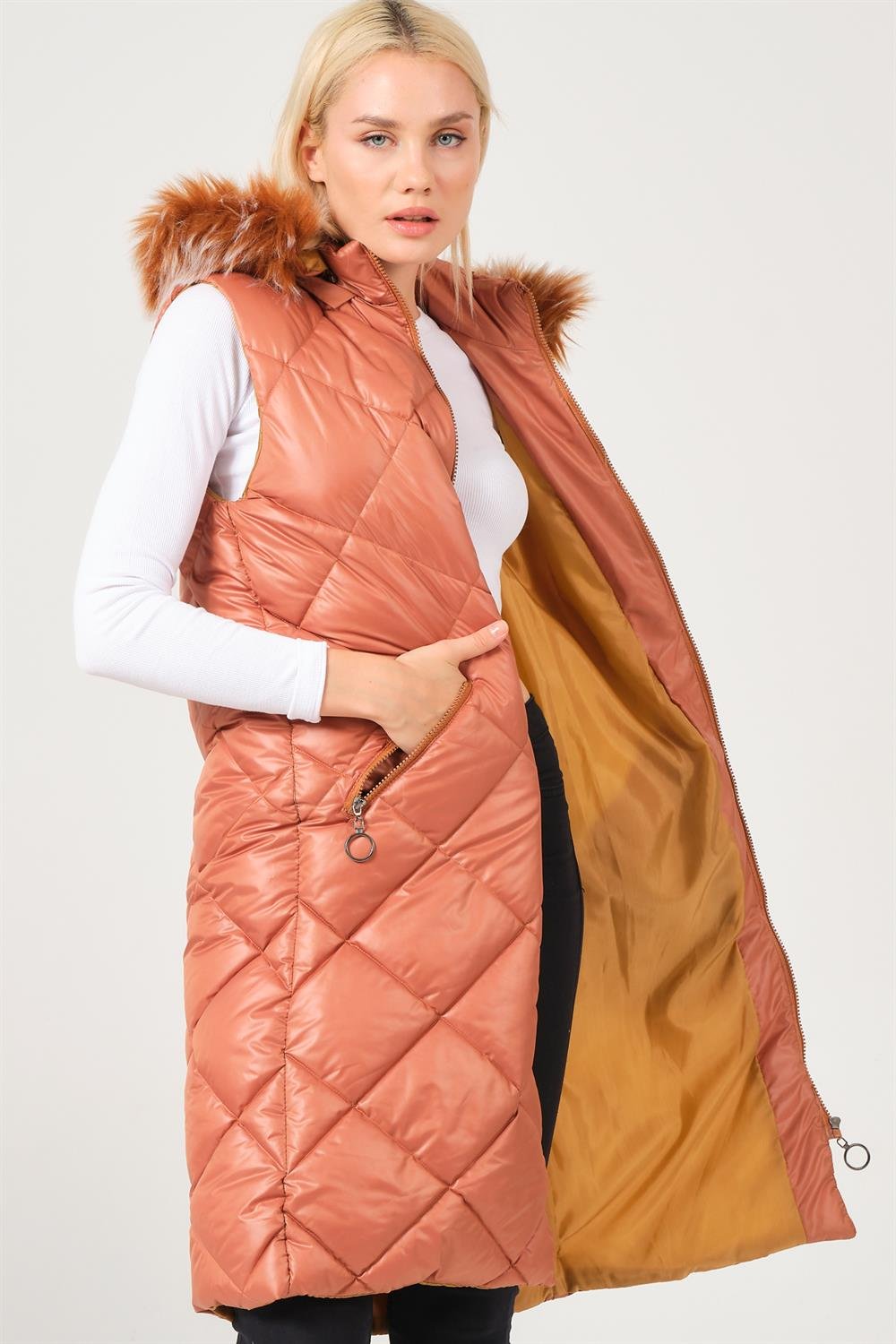 Z6717 DEWBERRY BAYAN YELEK-DÜZ TABA