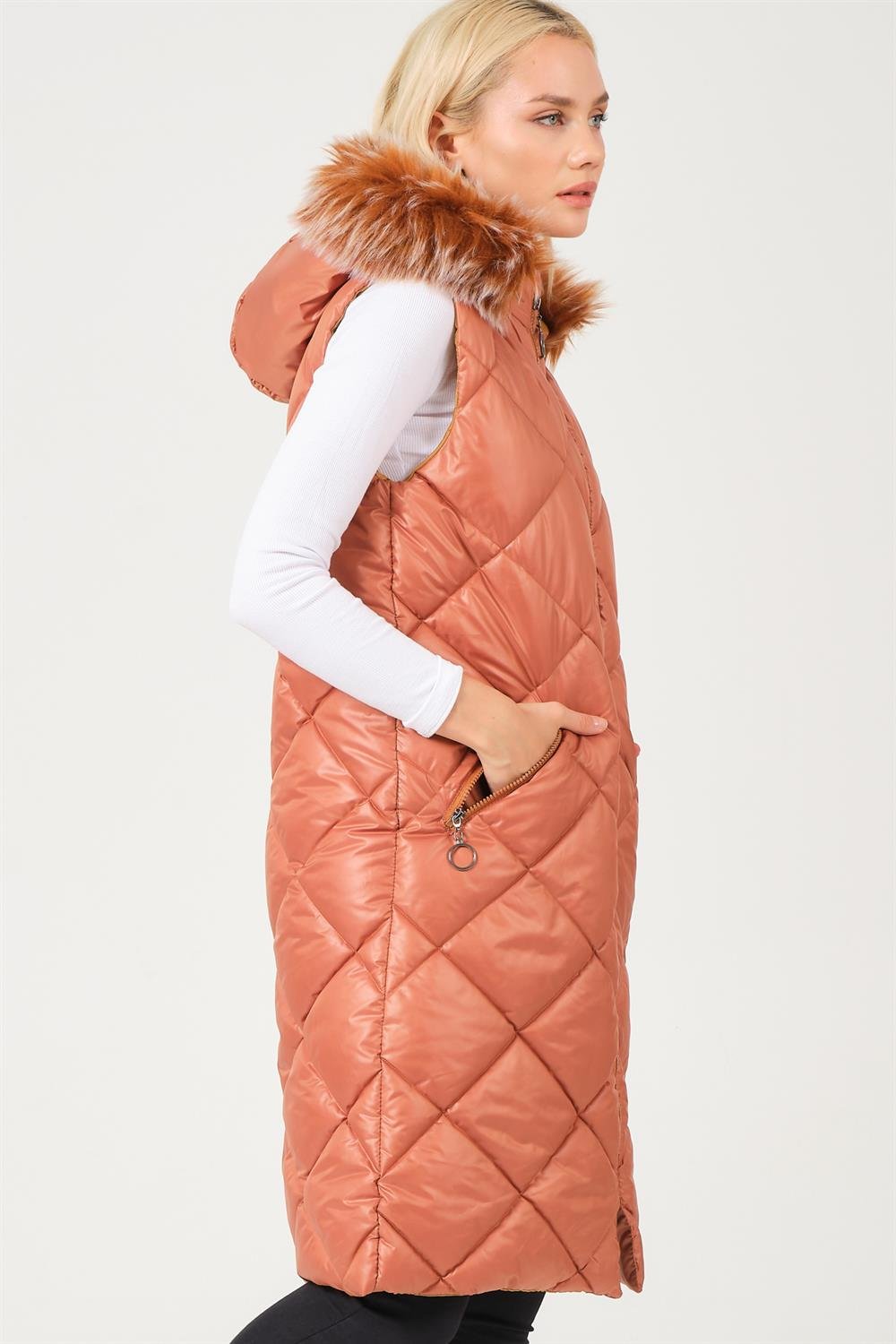 Z6717 DEWBERRY BAYAN YELEK-DÜZ TABA