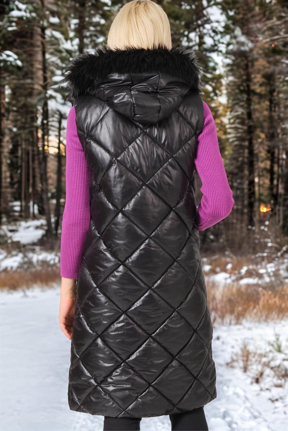 Z6717 DEWBERRY BAYAN YELEK-KOYU SİYAH