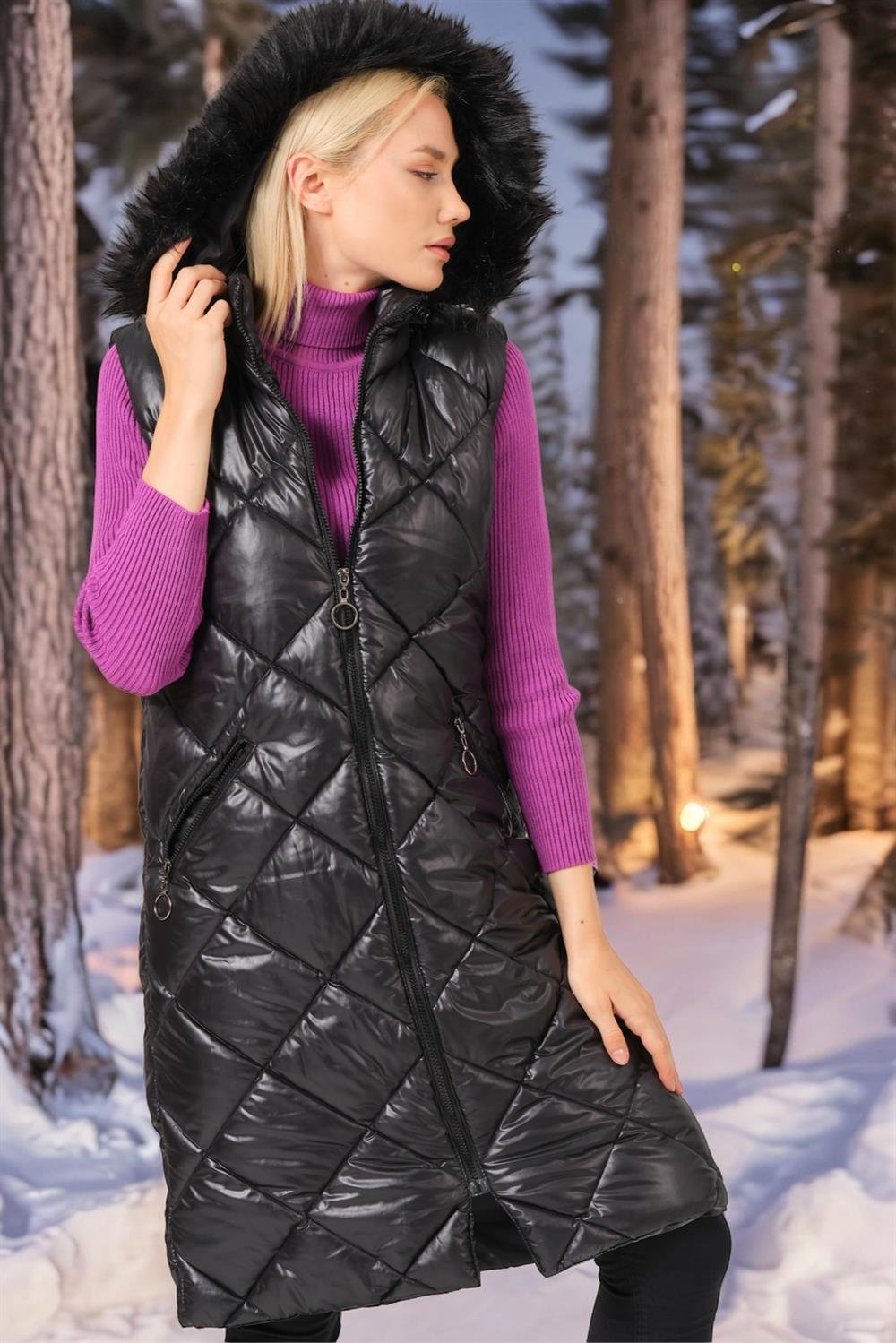 Z6717 DEWBERRY BAYAN YELEK-KOYU SİYAH