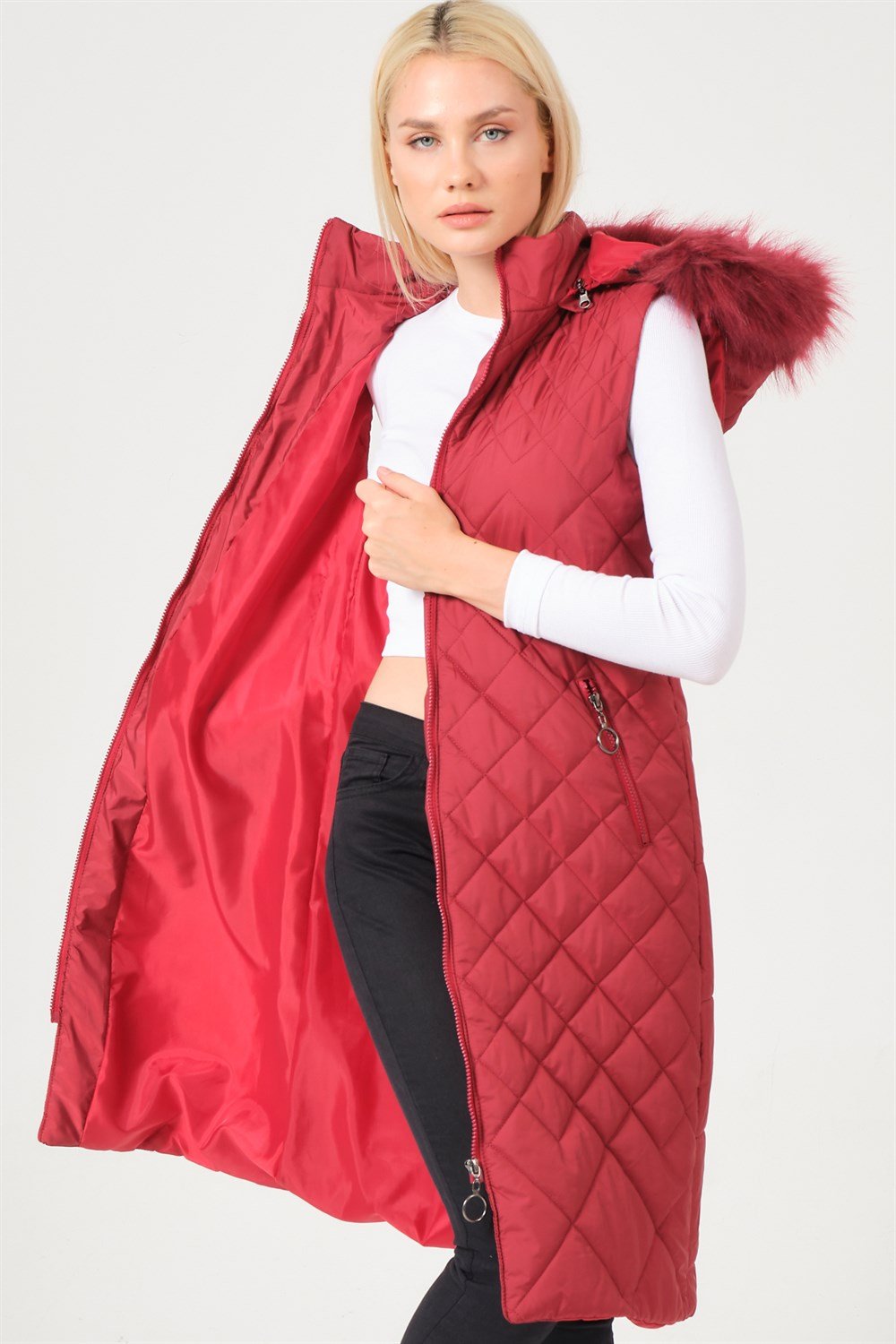 Z6718 DEWBERRY BAYAN YELEK-AÇIK BORDO