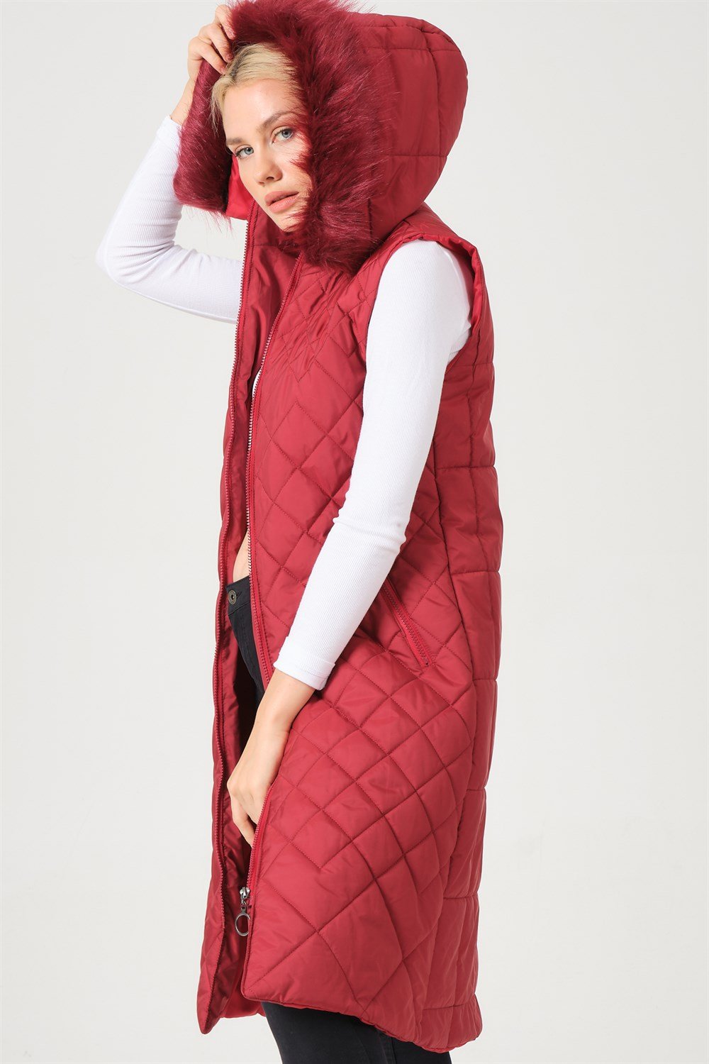 Z6718 DEWBERRY BAYAN YELEK-AÇIK BORDO