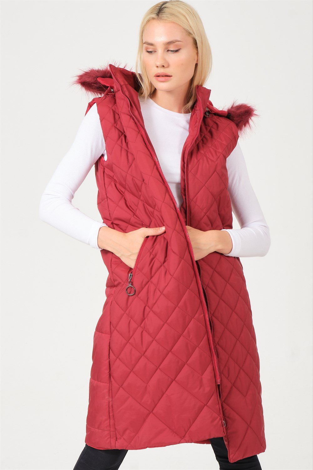 Z6718 DEWBERRY BAYAN YELEK-AÇIK BORDO