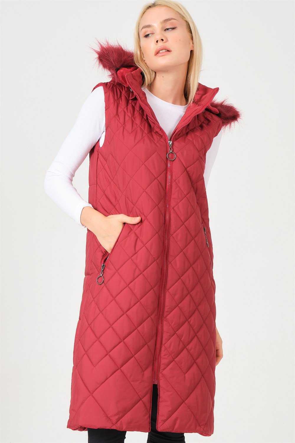 Z6718 DEWBERRY BAYAN YELEK-AÇIK BORDO