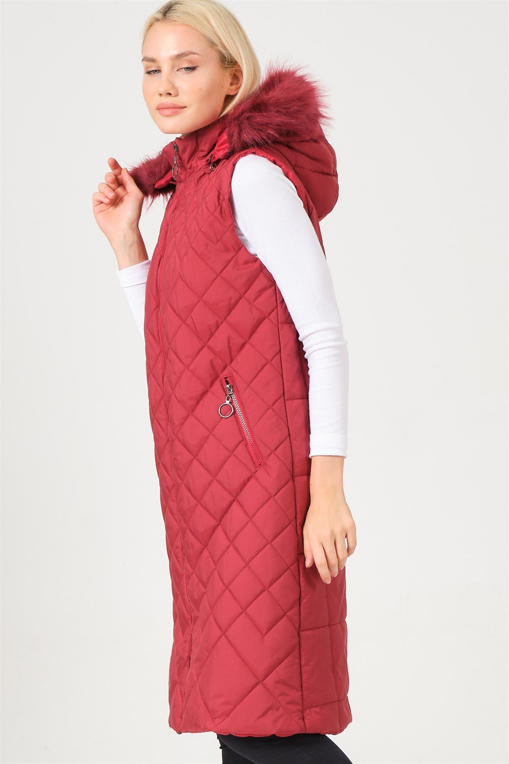 Z6718 DEWBERRY BAYAN YELEK-AÇIK BORDO