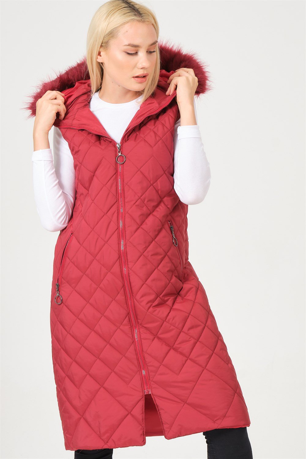 Z6718 DEWBERRY BAYAN YELEK-AÇIK BORDO