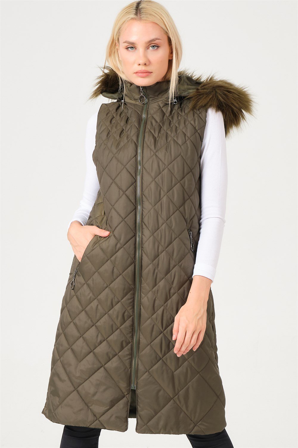 Z6718 DEWBERRY BAYAN YELEK-AÇIK HAKİ