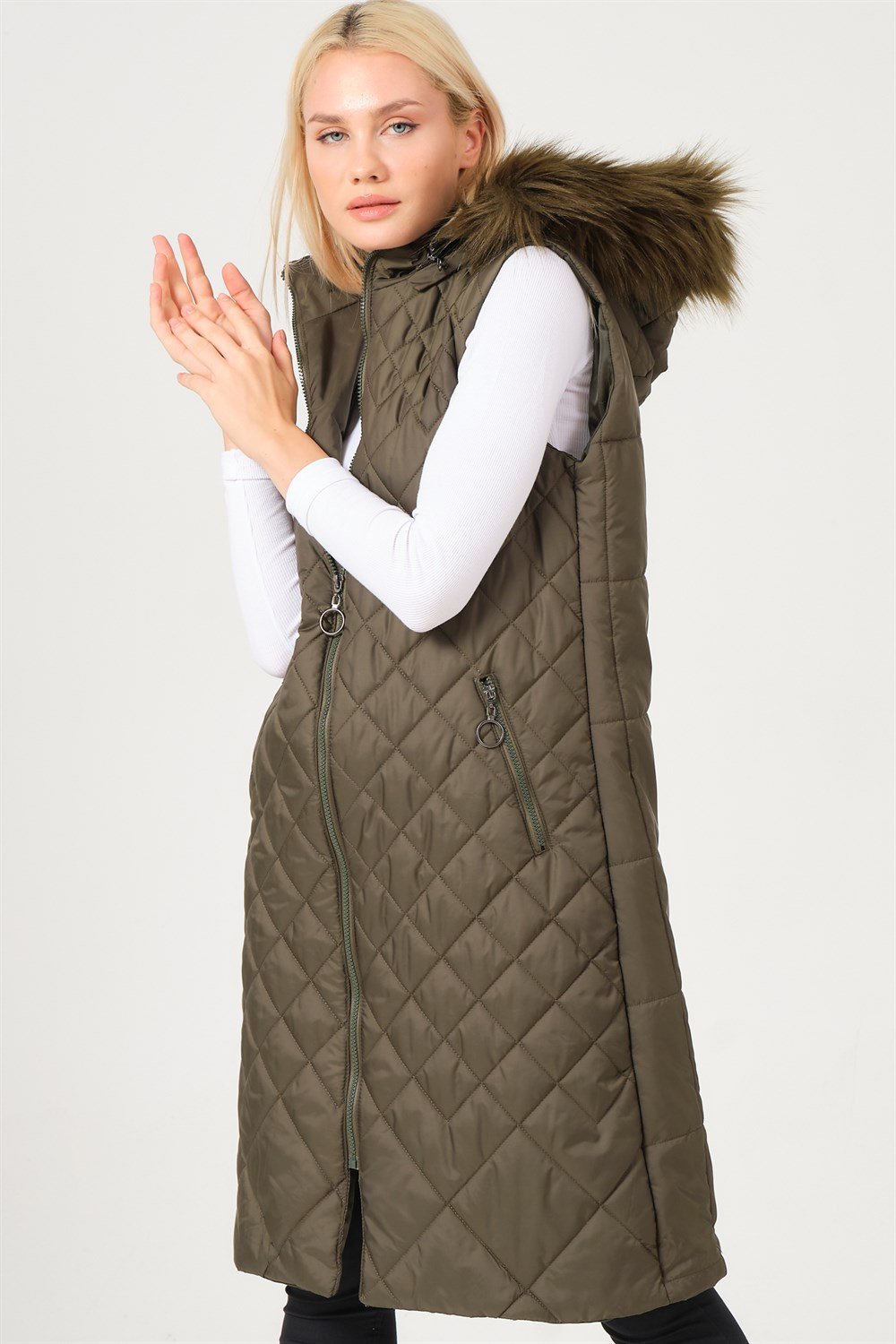 Z6718 DEWBERRY BAYAN YELEK-AÇIK HAKİ