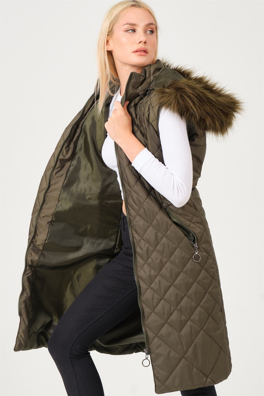 Z6718 DEWBERRY BAYAN YELEK-AÇIK HAKİ