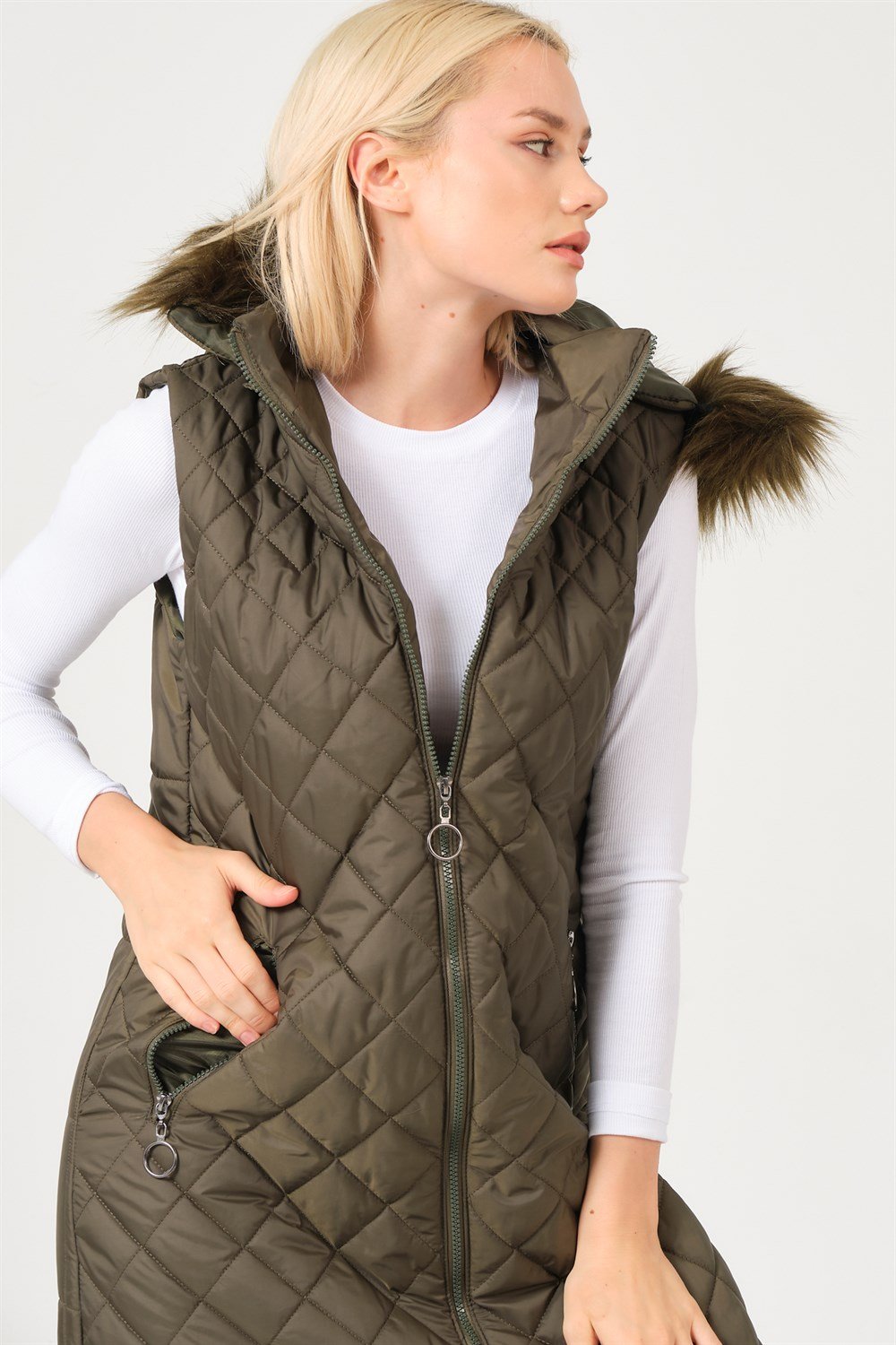 Z6718 DEWBERRY BAYAN YELEK-AÇIK HAKİ