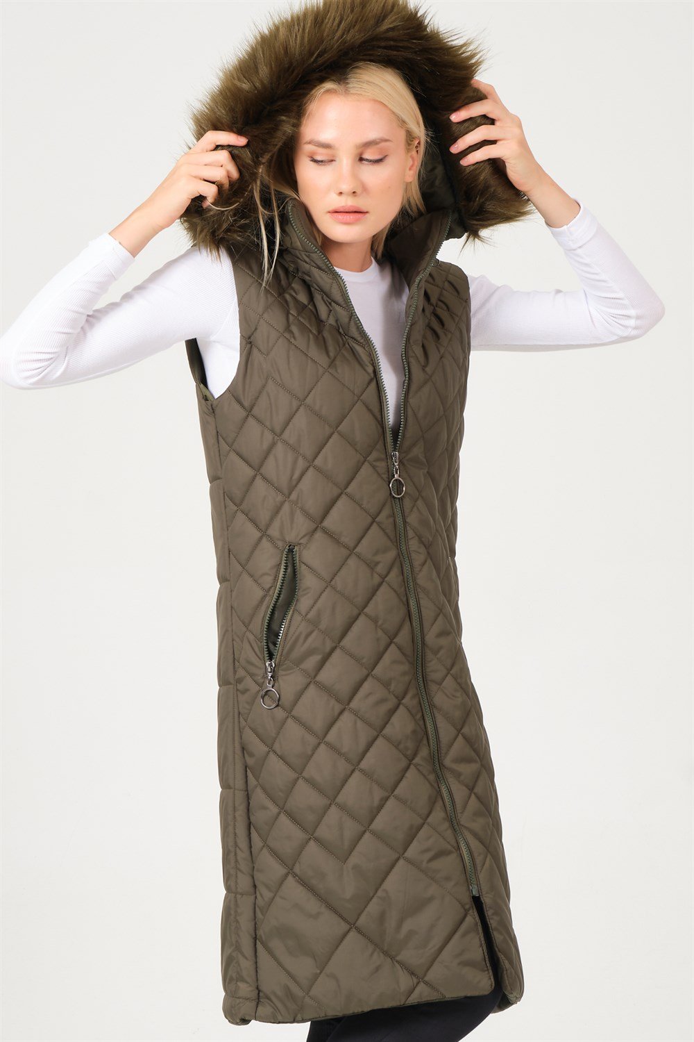 Z6718 DEWBERRY BAYAN YELEK-AÇIK HAKİ