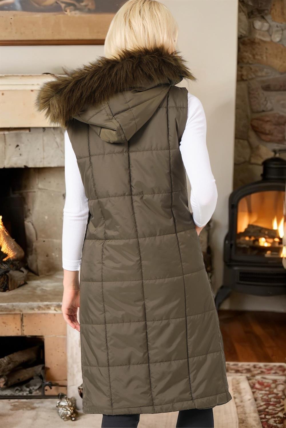 Z6718 DEWBERRY BAYAN YELEK-DÜZ HAKİ