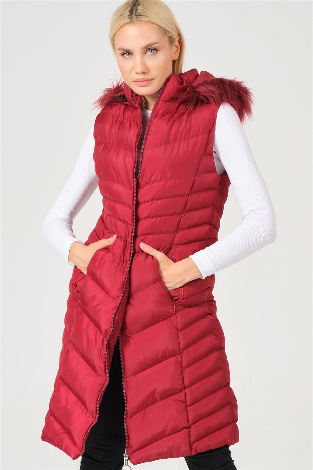 Z6725 DEWBERRY BAYAN YELEK-AÇIK BORDO