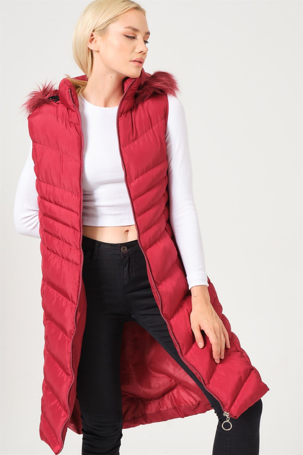 Z6725 DEWBERRY BAYAN YELEK-AÇIK BORDO