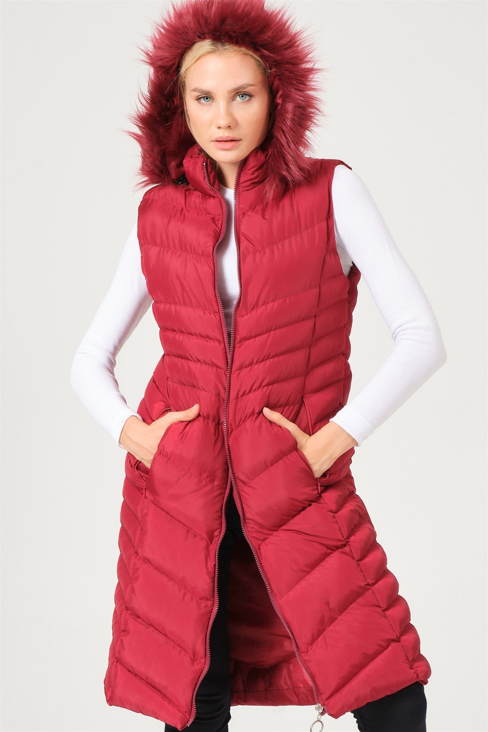 Z6725 DEWBERRY BAYAN YELEK-AÇIK BORDO